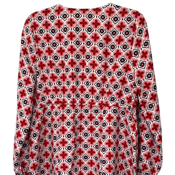 Boden Mini Dress Womens 10 White Blue Red Geometric Patterned 100% Linen Pockets - Picture 4 of 8